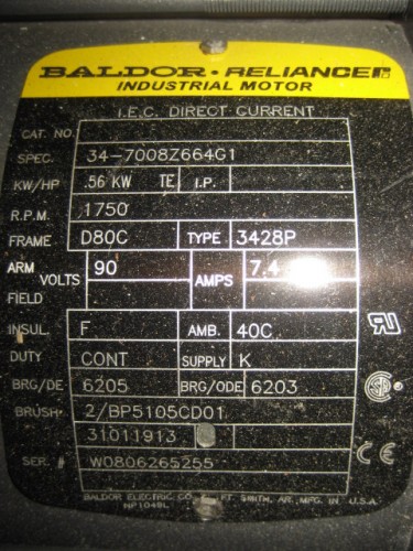 1/2 Hp Baldor Reliance Industrial DC Motor